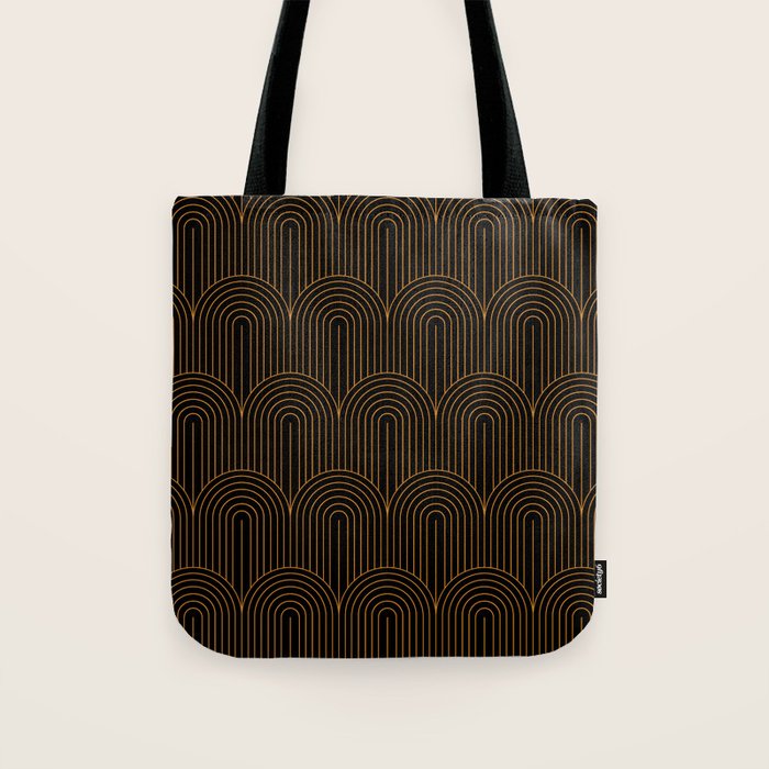 Art Deco Arch Pattern VI Black & Orange Tote Bag Gallery Image 1