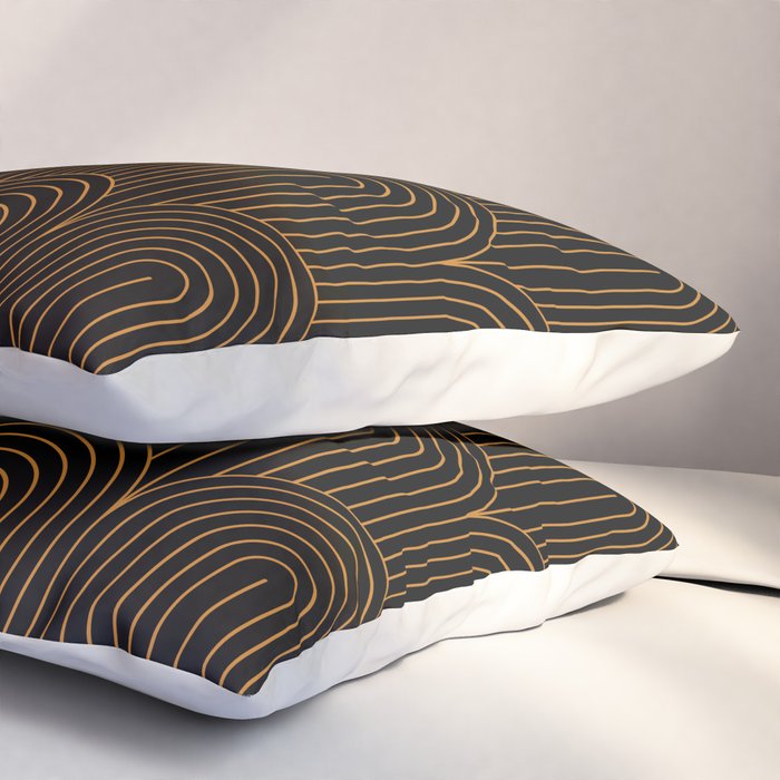 Art Deco Arch Pattern VI Black & Orange Pillow Sham Gallery Image 3