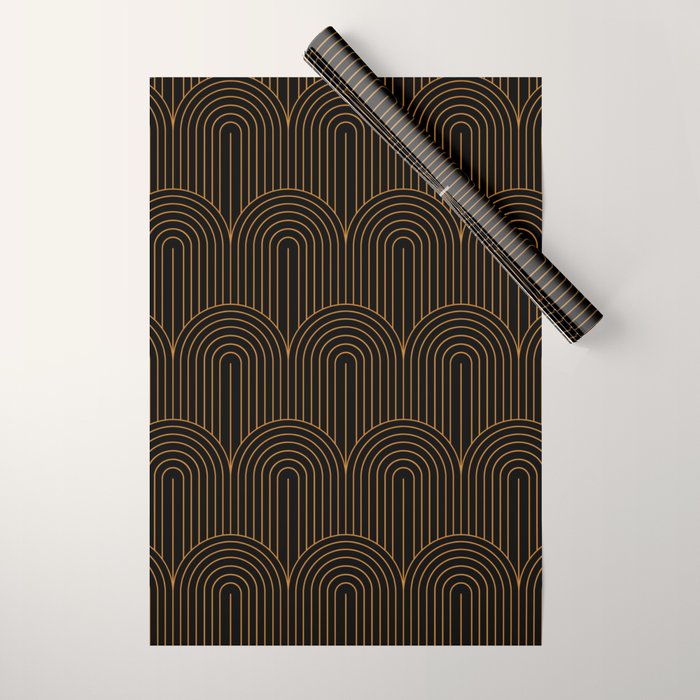 Art Deco Arch Pattern VI Black & Orange Wrapping Paper Gallery Image 1