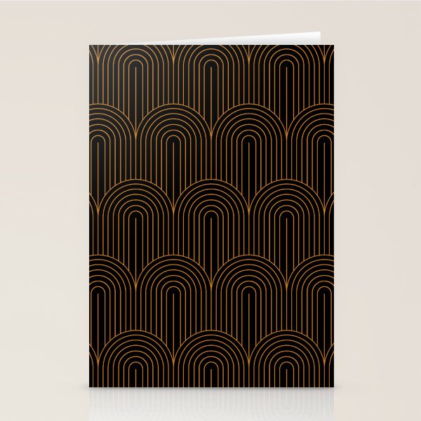Art Deco Arch Pattern VI Black & Orange Stationery Card Gallery Image 1
