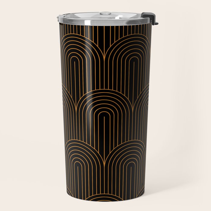 Art Deco Arch Pattern VI Black & Orange Travel Mug Gallery Image 2