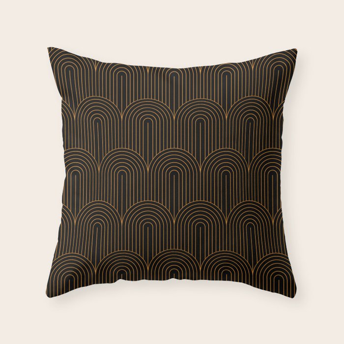Art Deco Arch Pattern VI Black & Orange Throw Pillow Gallery Image 6