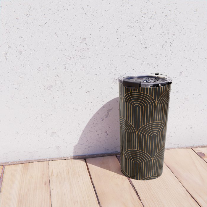 Art Deco Arch Pattern VI Black & Orange Travel Mug Gallery Image 4