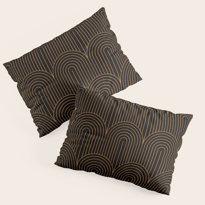 Art Deco Arch Pattern VI Black & Orange Pillow Sham Gallery Image 3