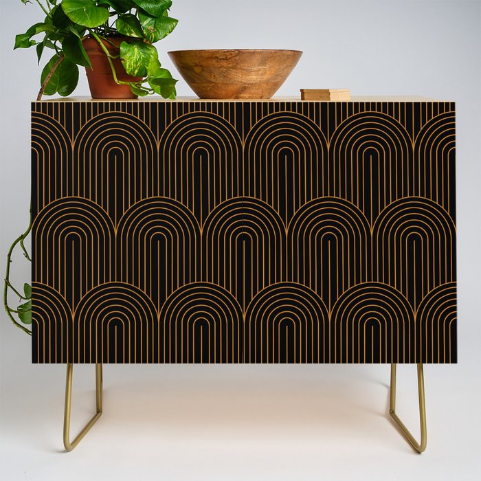 Art Deco Arch Pattern VI Black & Orange Credenza Gallery Image 1