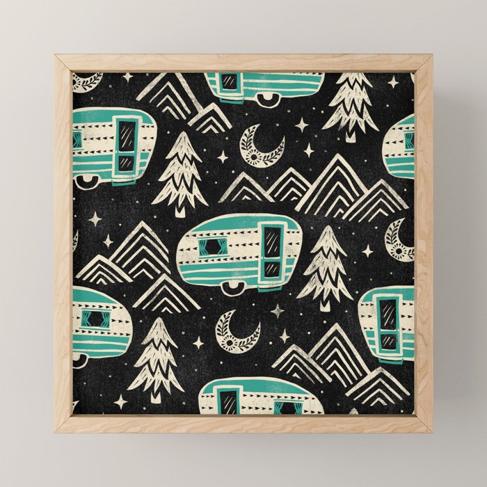 Little Camper - black, cream, and teal Mini Art Print Gallery Image 1