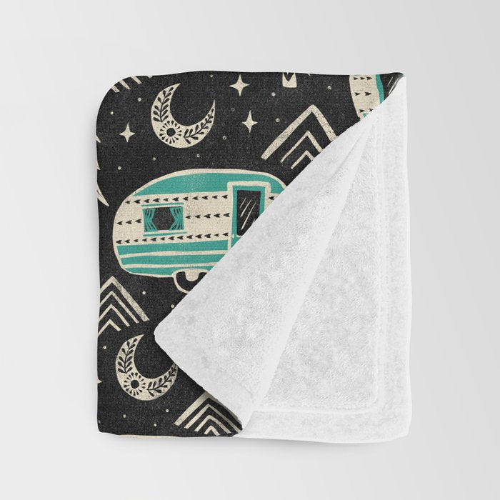Little Camper - black, cream, and teal Throw Blanket Gallery Image 3