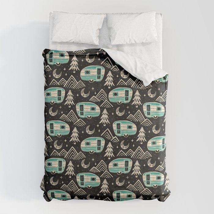 Little Camper - black, cream, and teal Duvet Cover Gallery Image 6