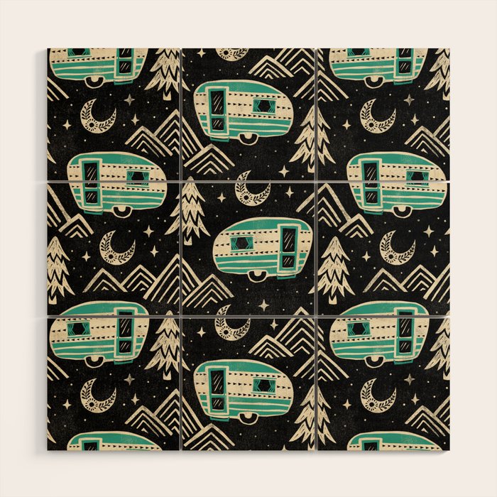Little Camper - black, cream, and teal Wood Wall Art Gallery Image 1