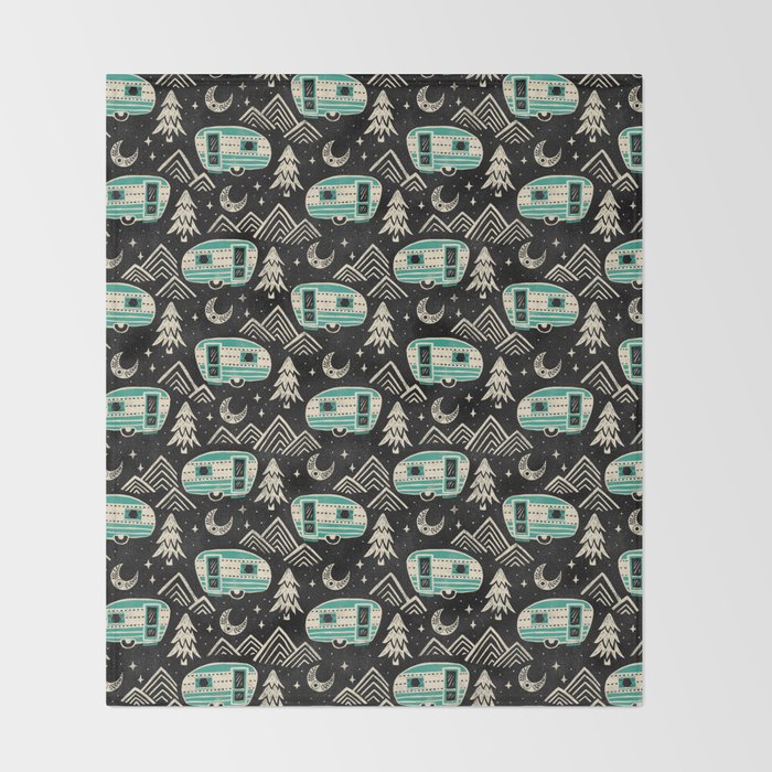 Little Camper - black, cream, and teal Throw Blanket Gallery Image 2