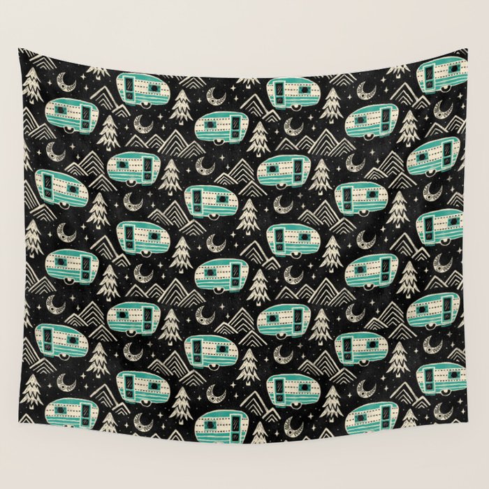 Little Camper - black, cream, and teal Wall Tapestry Gallery Image 1