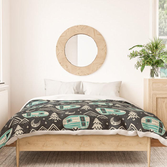Little Camper - black, cream, and teal Duvet Cover Gallery Image 3