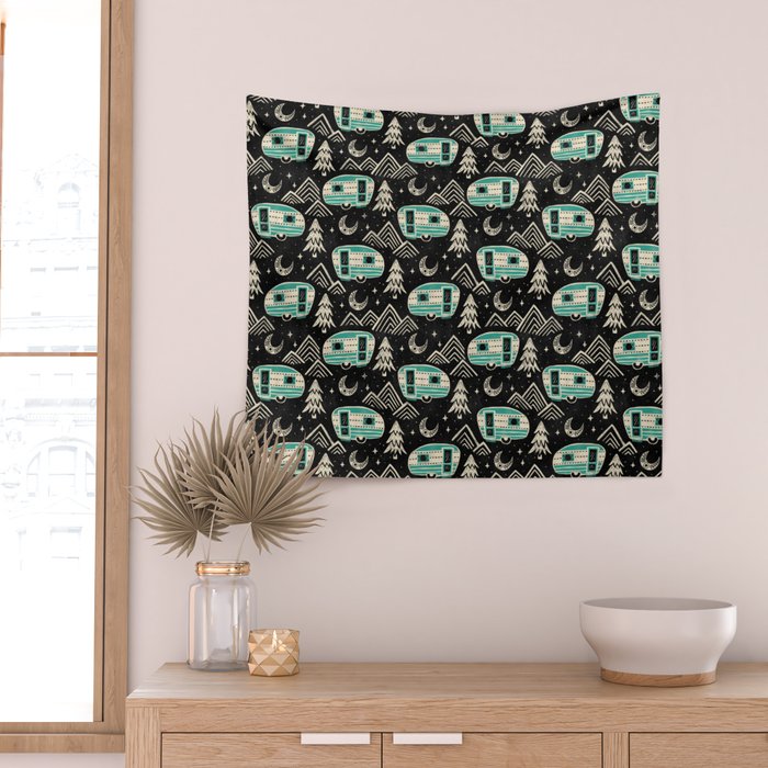 Little Camper - black, cream, and teal Wall Tapestry Gallery Image 2