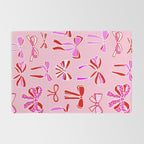 Festive Pink and Red Christmas Ribbons and Bows hand drawn Collection on Pastel Pink Rug Gallery Image 2