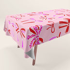 Festive Pink and Red Christmas Ribbons and Bows hand drawn Collection on Pastel Pink Tablecloth Gallery Image 1