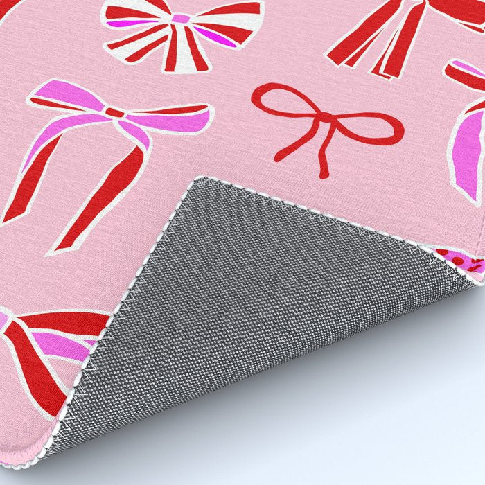 Festive Pink and Red Christmas Ribbons and Bows hand drawn Collection on Pastel Pink Rug Gallery Image 4
