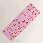 Festive Pink and Red Christmas Ribbons and Bows hand drawn Collection on Pastel Pink Yoga Mat Gallery Image 1