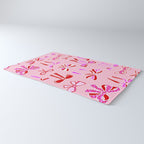 Festive Pink and Red Christmas Ribbons and Bows hand drawn Collection on Pastel Pink Rug Gallery Image 3
