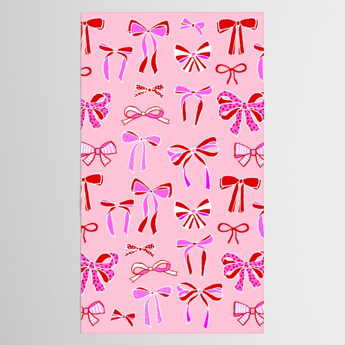 Festive Pink and Red Christmas Ribbons and Bows hand drawn Collection on Pastel Pink Tablecloth Gallery Image 2
