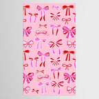 Festive Pink and Red Christmas Ribbons and Bows hand drawn Collection on Pastel Pink Tablecloth Gallery Image 2