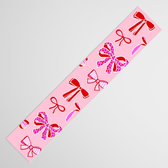 Festive Pink and Red Christmas Ribbons and Bows hand drawn Collection on Pastel Pink Table Runner Gallery Image 3