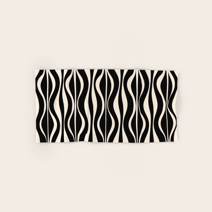 Hourglass Abstract Retro Midcentury Modern Pattern in Black and Almond Cream Bath Towel Gallery Image 1