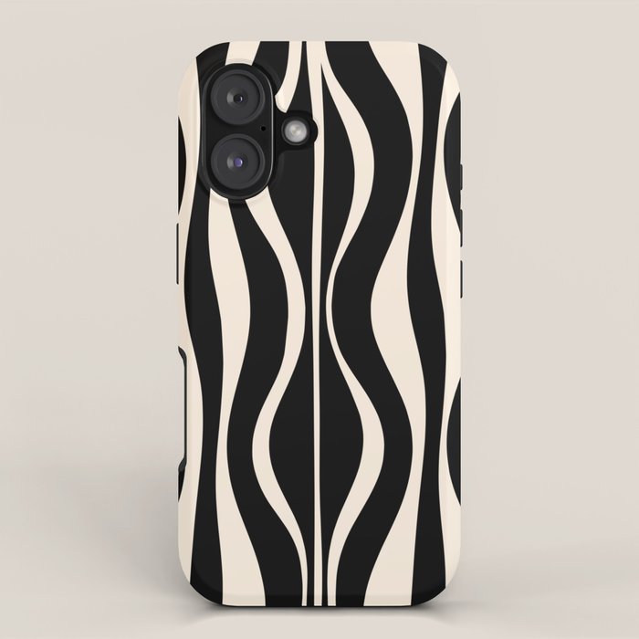 Hourglass Abstract Retro Midcentury Modern Pattern in Black and Almond Cream iPhone Case Gallery Image 1