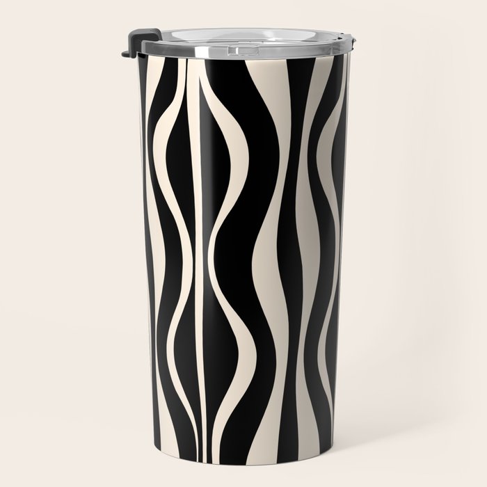 Hourglass Abstract Retro Midcentury Modern Pattern in Black and Almond Cream Travel Mug Gallery Image 3