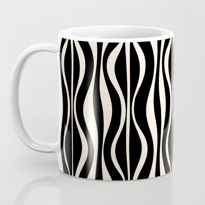 Hourglass Abstract Retro Midcentury Modern Pattern in Black and Almond Cream Coffee Mug Gallery Image 3