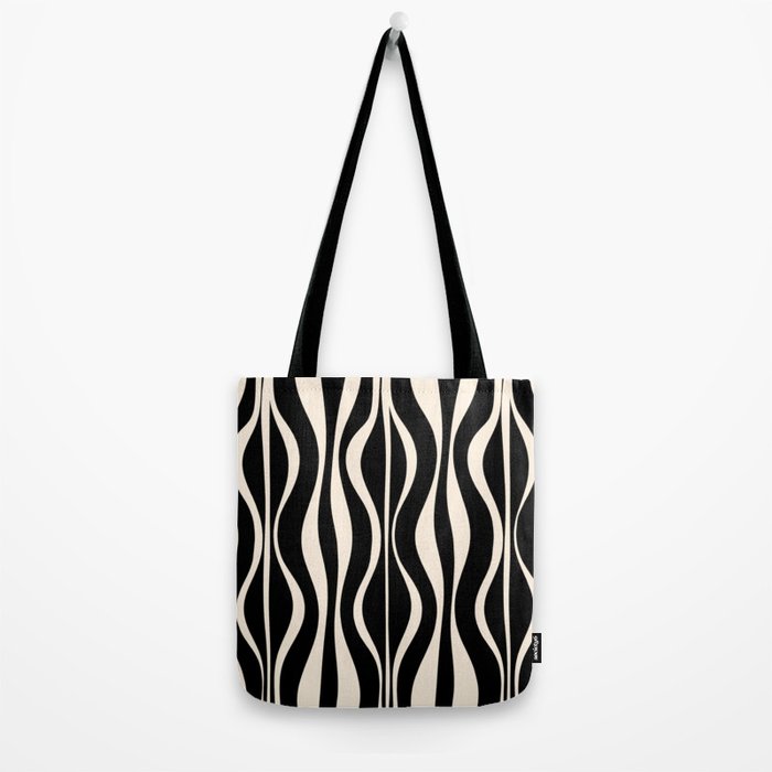 Hourglass Abstract Retro Midcentury Modern Pattern in Black and Almond Cream Tote Bag Gallery Image 2