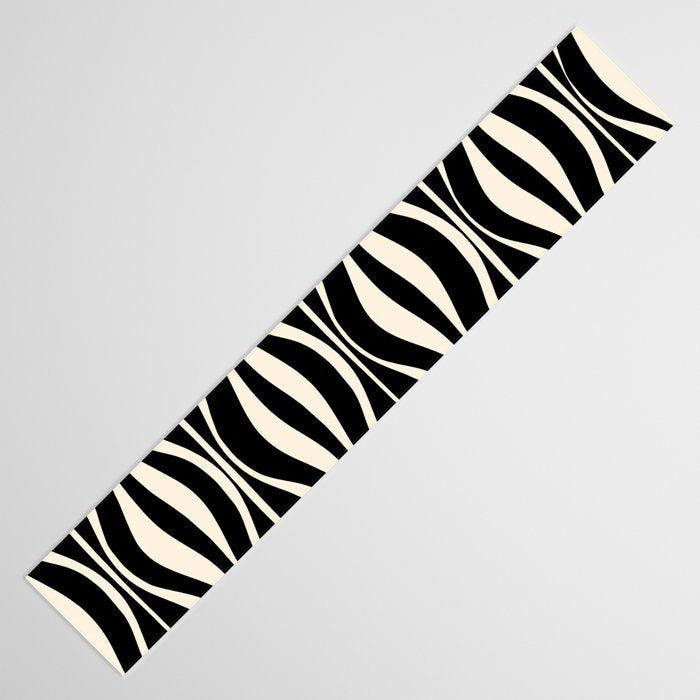 Hourglass Abstract Retro Midcentury Modern Pattern in Black and Almond Cream Table Runner Gallery Image 3