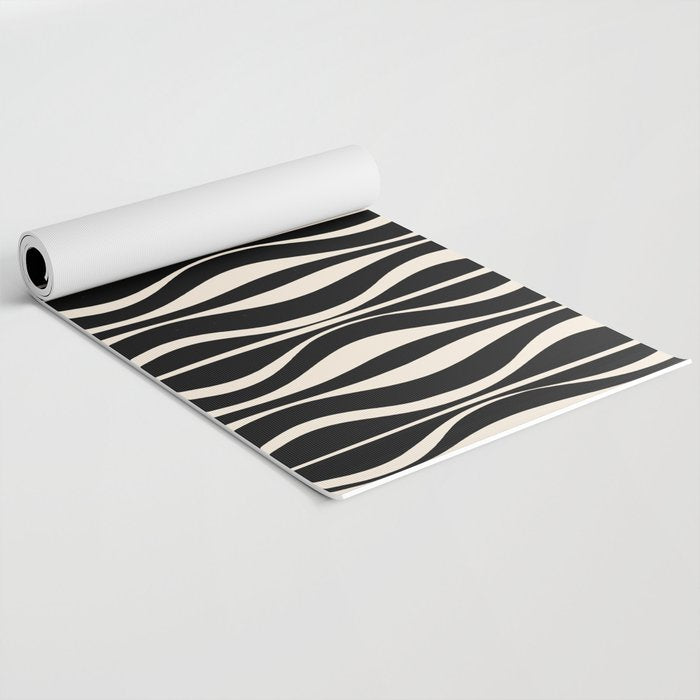 Hourglass Abstract Retro Midcentury Modern Pattern in Black and Almond Cream Yoga Mat Gallery Image 2