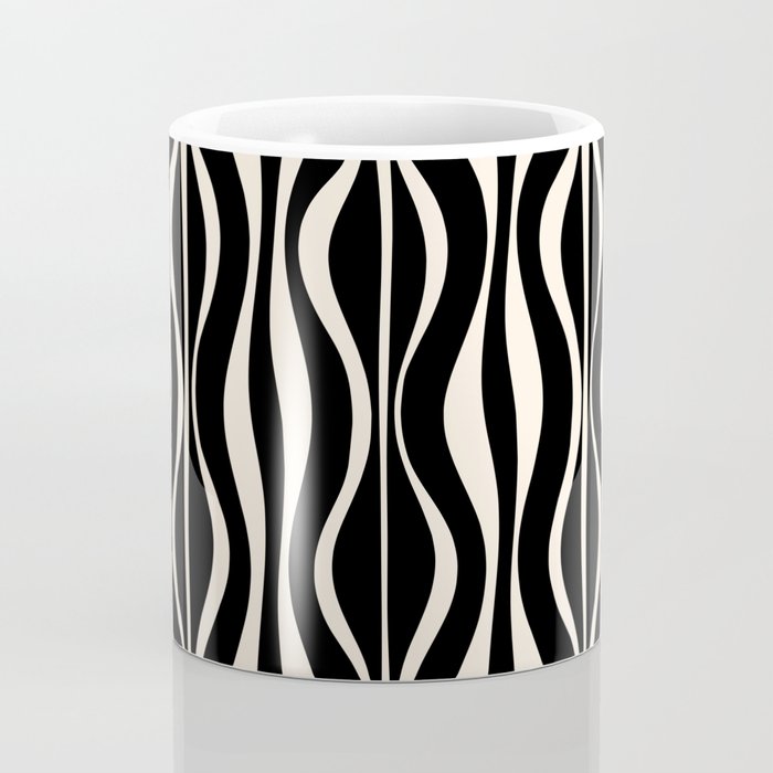 Hourglass Abstract Retro Midcentury Modern Pattern in Black and Almond Cream Coffee Mug Gallery Image 4