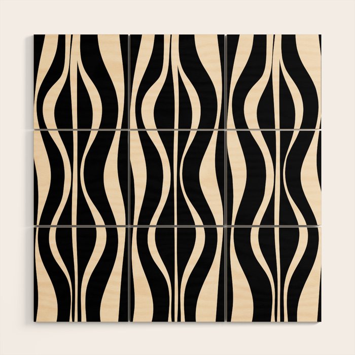 Hourglass Abstract Retro Midcentury Modern Pattern in Black and Almond Cream Wood Wall Art Gallery Image 1