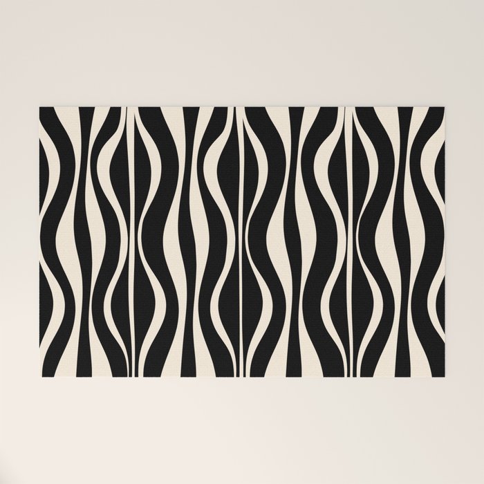 Hourglass Abstract Retro Midcentury Modern Pattern in Black and Almond Cream Welcome Mat Gallery Image 1