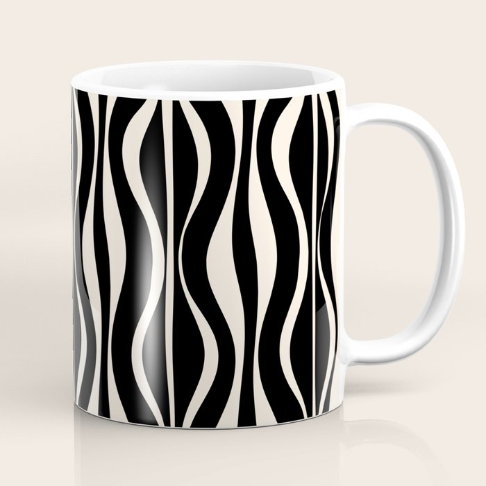 Hourglass Abstract Retro Midcentury Modern Pattern in Black and Almond Cream Coffee Mug Gallery Image 1