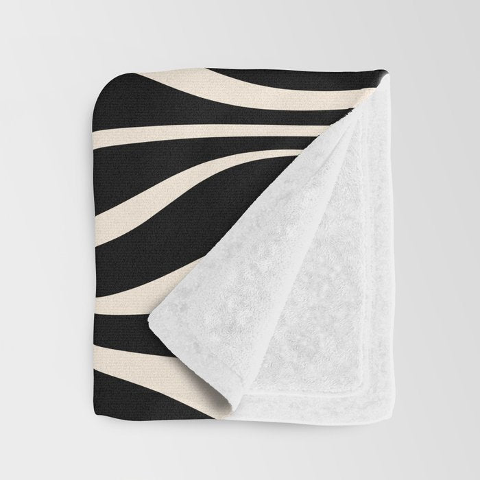 Hourglass Abstract Retro Midcentury Modern Pattern in Black and Almond Cream Throw Blanket Gallery Image 3
