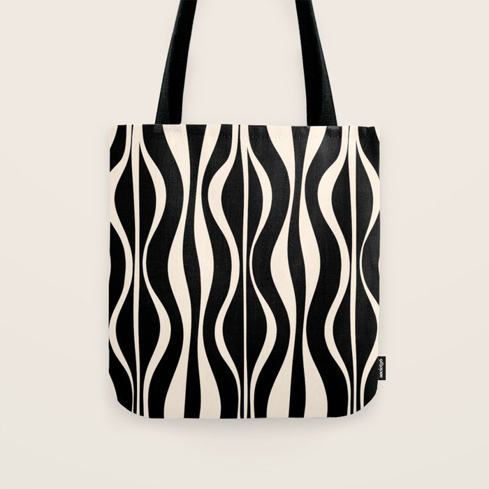 Hourglass Abstract Retro Midcentury Modern Pattern in Black and Almond Cream Tote Bag Gallery Image 1