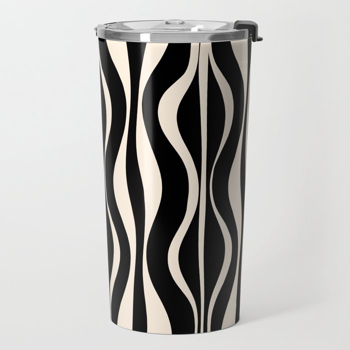 Hourglass Abstract Retro Midcentury Modern Pattern in Black and Almond Cream Travel Mug Gallery Image 2