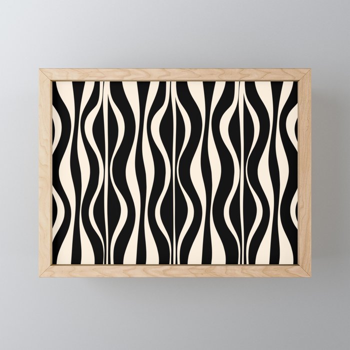 Hourglass Abstract Retro Midcentury Modern Pattern in Black and Almond Cream Mini Art Print Gallery Image 1