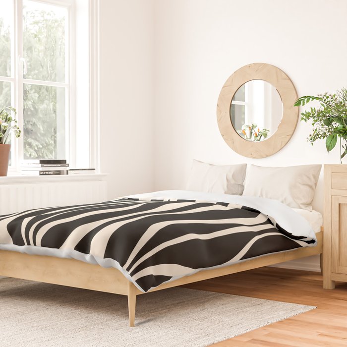 Hourglass Abstract Retro Midcentury Modern Pattern in Black and Almond Cream Duvet Cover Gallery Image 2