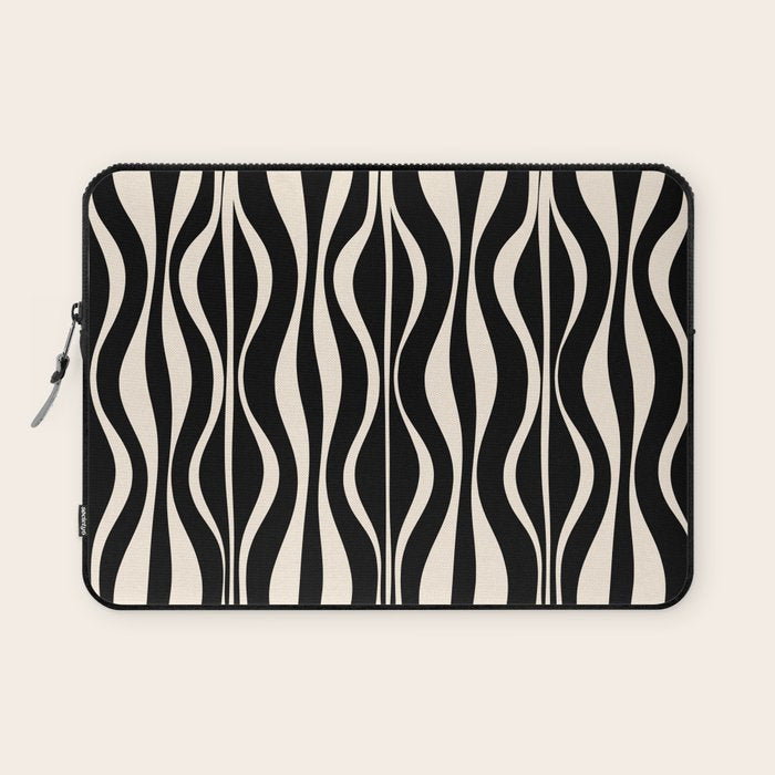 Hourglass Abstract Retro Midcentury Modern Pattern in Black and Almond Cream Laptop Sleeve Gallery Image 1
