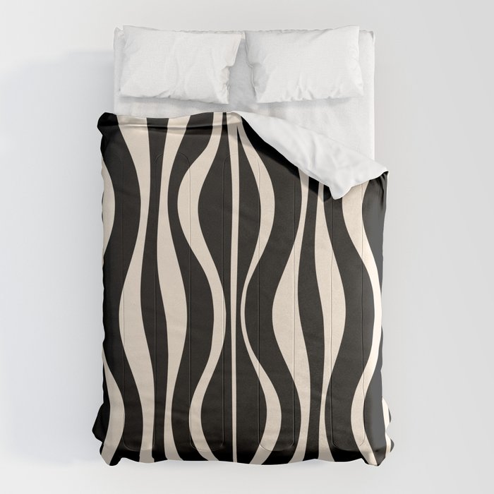 Hourglass Abstract Retro Midcentury Modern Pattern in Black and Almond Cream Comforter Gallery Image 6