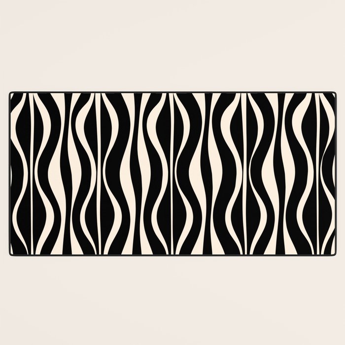 Hourglass Abstract Retro Midcentury Modern Pattern in Black and Almond Cream Desk Mat Gallery Image 3