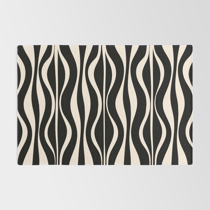 Hourglass Abstract Retro Midcentury Modern Pattern in Black and Almond Cream Rug Gallery Image 2
