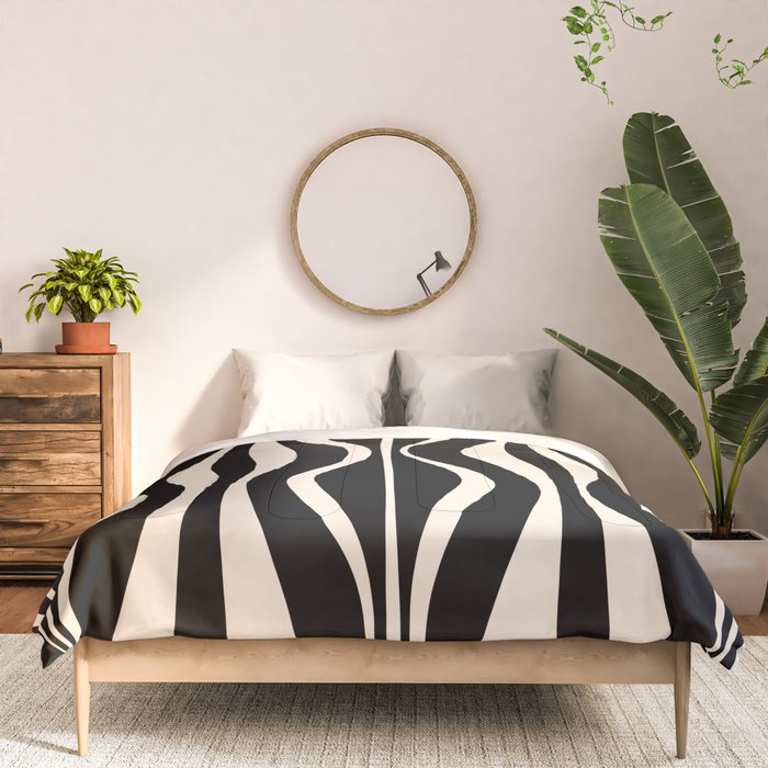 Hourglass Abstract Retro Midcentury Modern Pattern in Black and Almond Cream Comforter Gallery Image 3