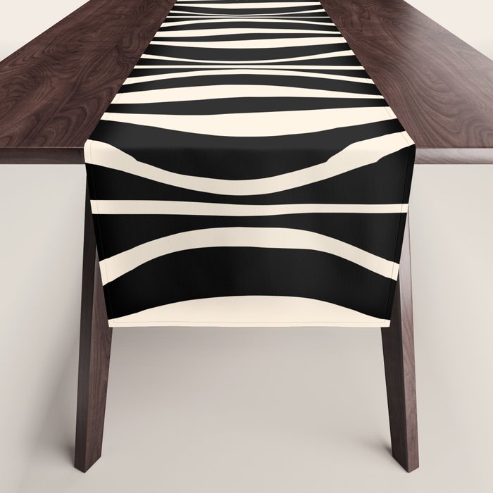 Hourglass Abstract Retro Midcentury Modern Pattern in Black and Almond Cream Table Runner Gallery Image 1