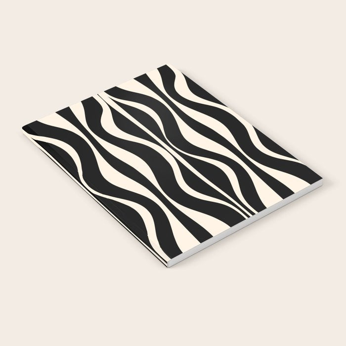 Hourglass Abstract Retro Midcentury Modern Pattern in Black and Almond Cream Notebook Gallery Image 2