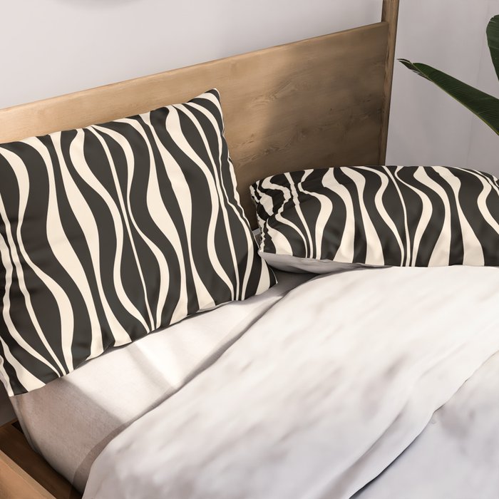 Hourglass Abstract Retro Midcentury Modern Pattern in Black and Almond Cream Pillow Sham Gallery Image 2