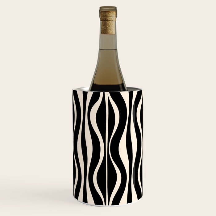 Hourglass Abstract Retro Midcentury Modern Pattern in Black and Almond Cream Wine Chiller Gallery Image 1